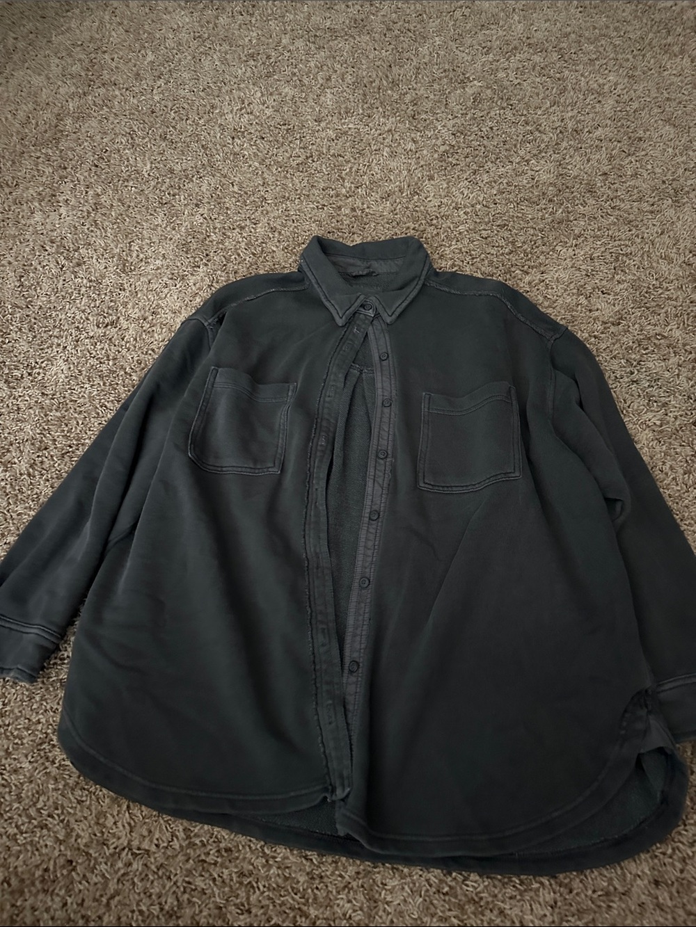 aerie Black Oversized Button-Front Shirt Jacket